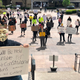 Protesters against Ohio Governor Mike DeWine in Columbus, Ohio on April 9.